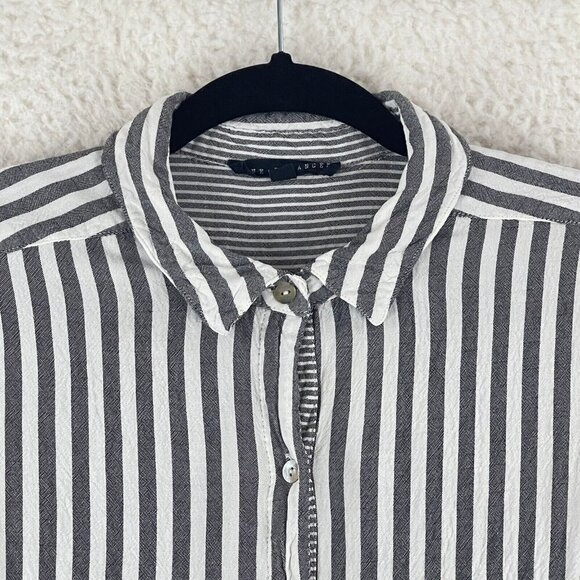 Jane + Delancey Gray Striped Button-Up Shirt Womens Long Sleeve Plus Size 1X - Picture 3 of 16